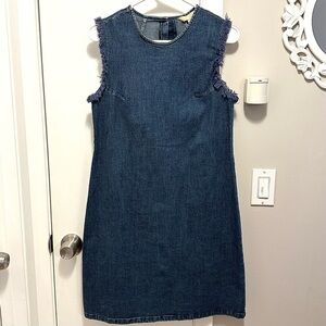Hope & Harlow Jean Denim Fitted Dress Blue Frayed Sleeveless Women 2 medium wash